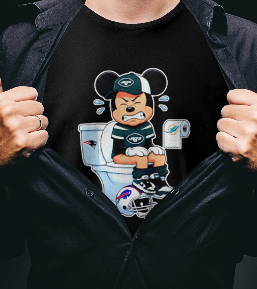 Mickey Jets Toilet Frustration Patriots Dolphins Bills Rivalry T-Shirt