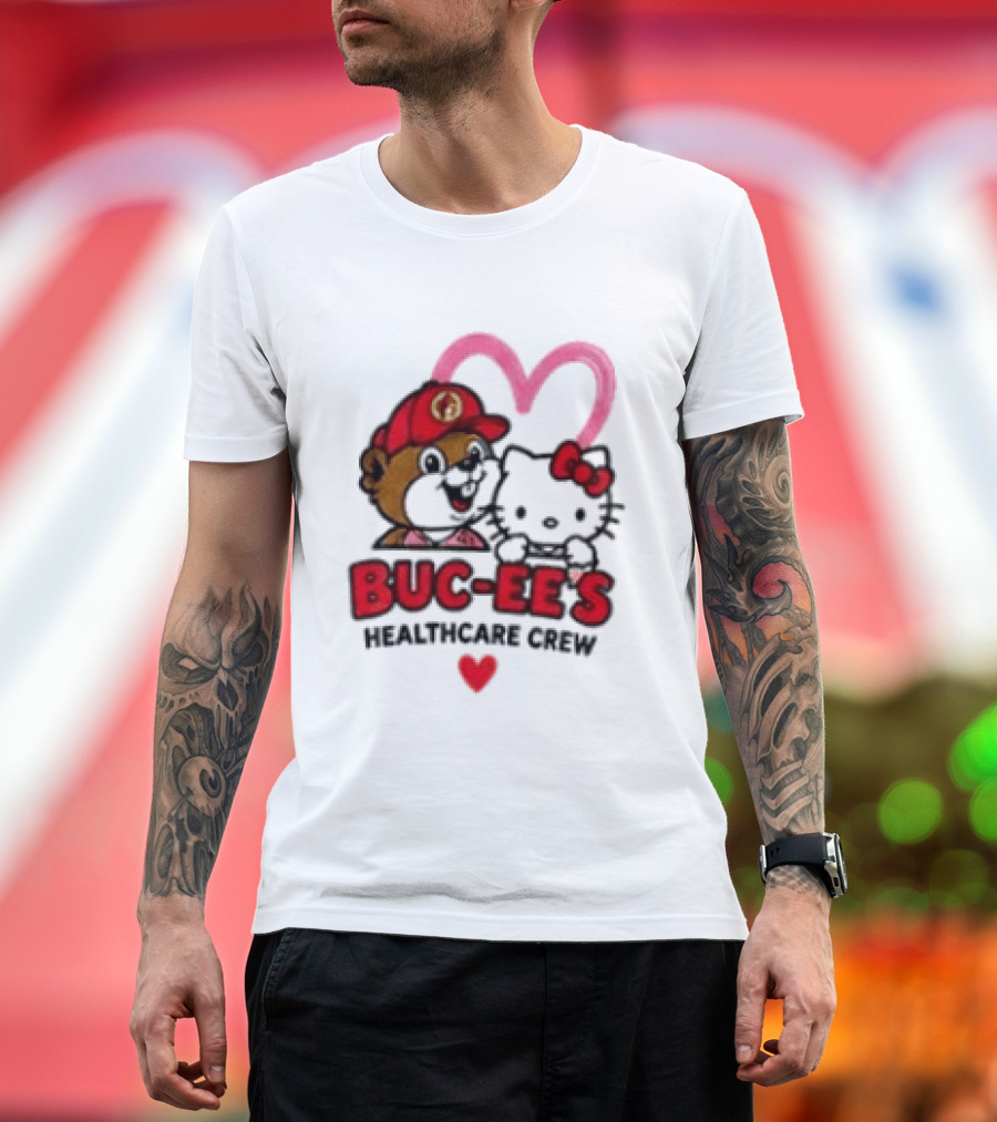 Buc Ee's Hello Kitty Caring Hearts Healthcare Crew T-Shirt