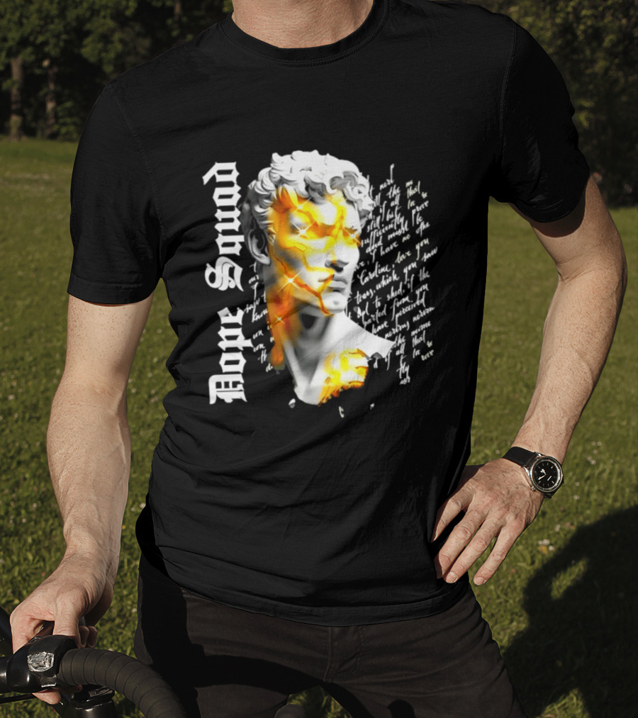 Dope Squad Greek Statue Golden Cracks Text Overlay T-Shirt