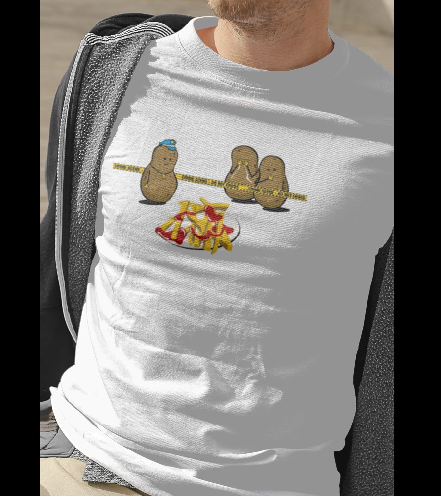 Crime Scene Do Not Cross Potato Fries Funny Cartoon Mash Up T-Shirt