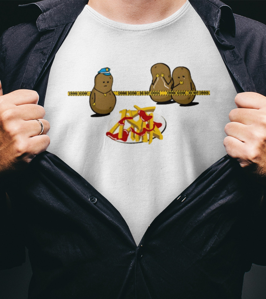 Crime Scene Do Not Cross Potato Fries Funny Cartoon Mash Up T-Shirt