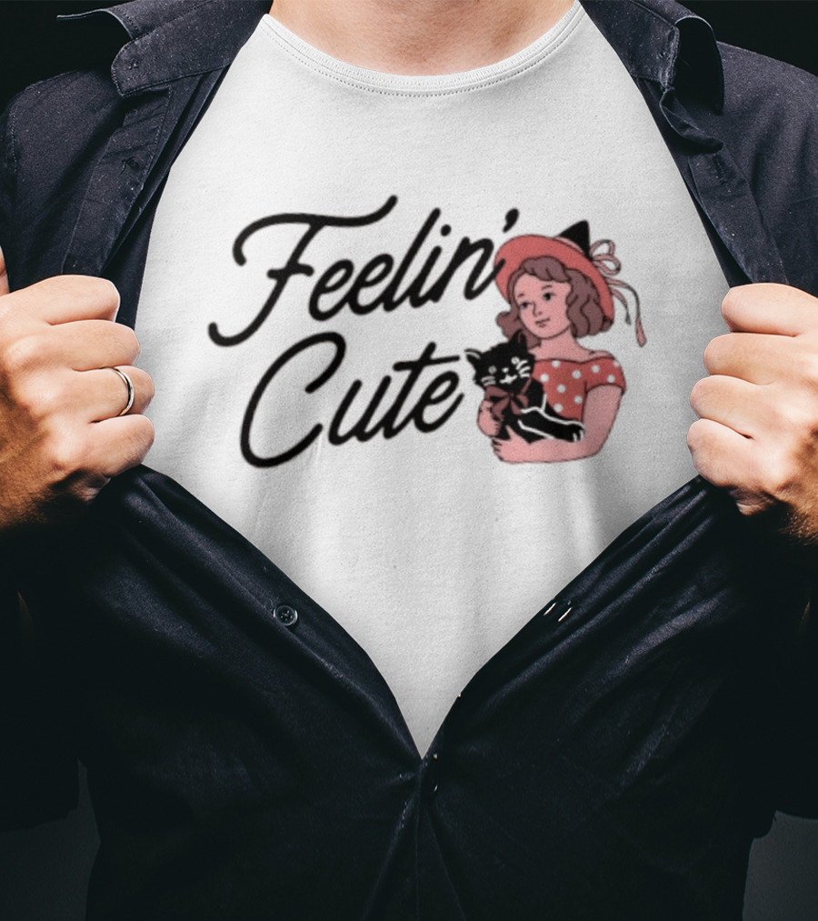 Feelin' Cute Witch With Black Cat Aesthetic T-Shirt