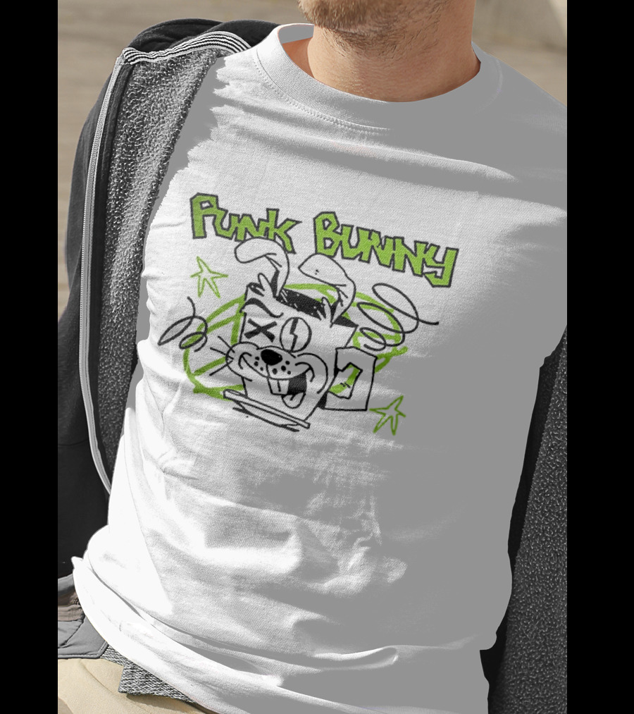 Punk Bunny Coffee Green Day Style Spiral Stars T-Shirt