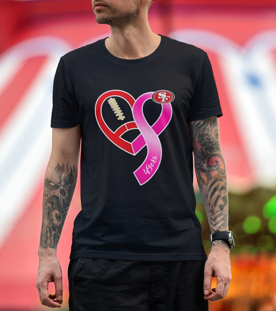 San Francisco 49ers Pink Ribbon Heart Breast Cancer Awareness 2026 T-Shirt