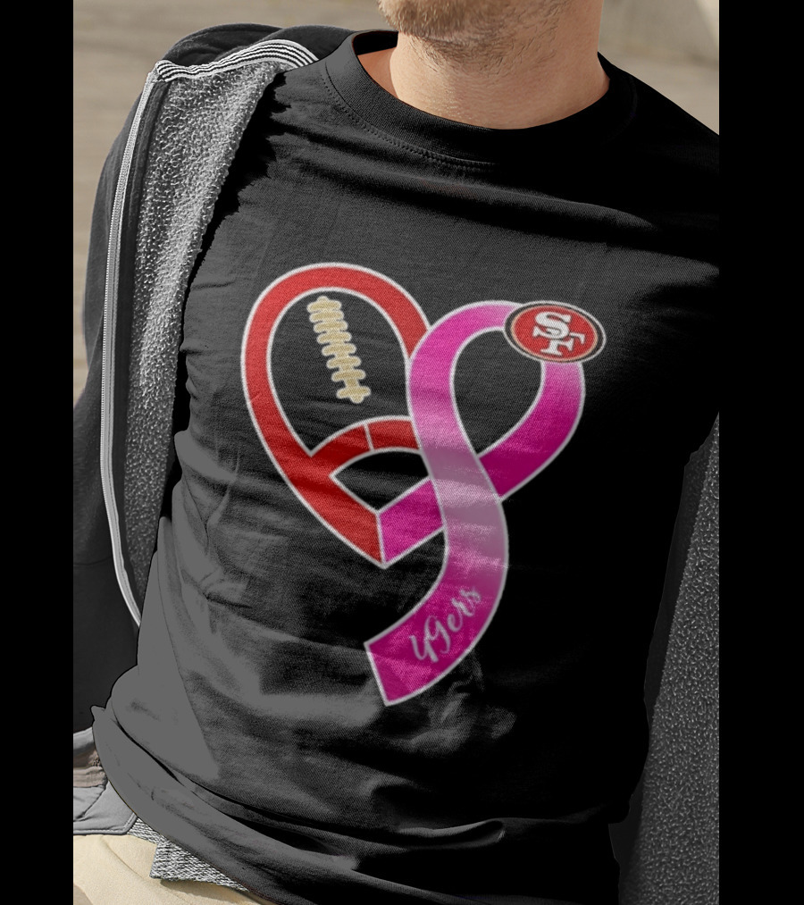 San Francisco 49ers Pink Ribbon Heart Breast Cancer Awareness 2026 T-Shirt