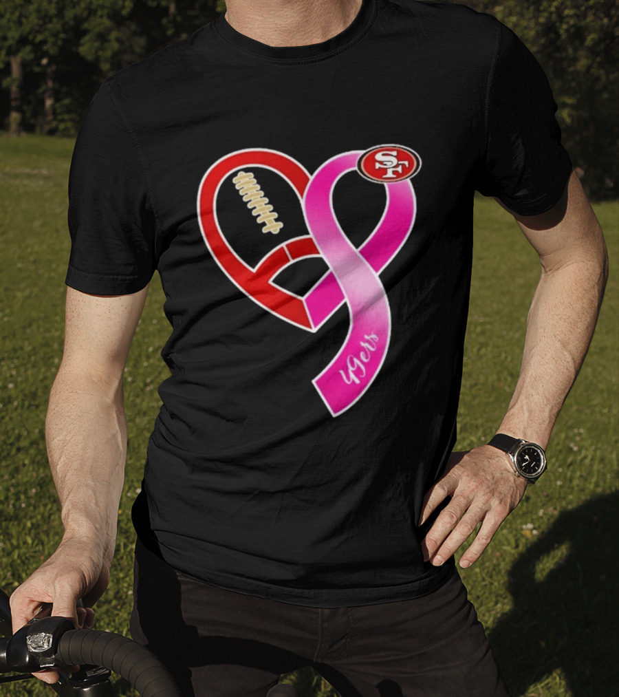 San Francisco 49ers Pink Ribbon Heart Breast Cancer Awareness 2026 T-Shirt