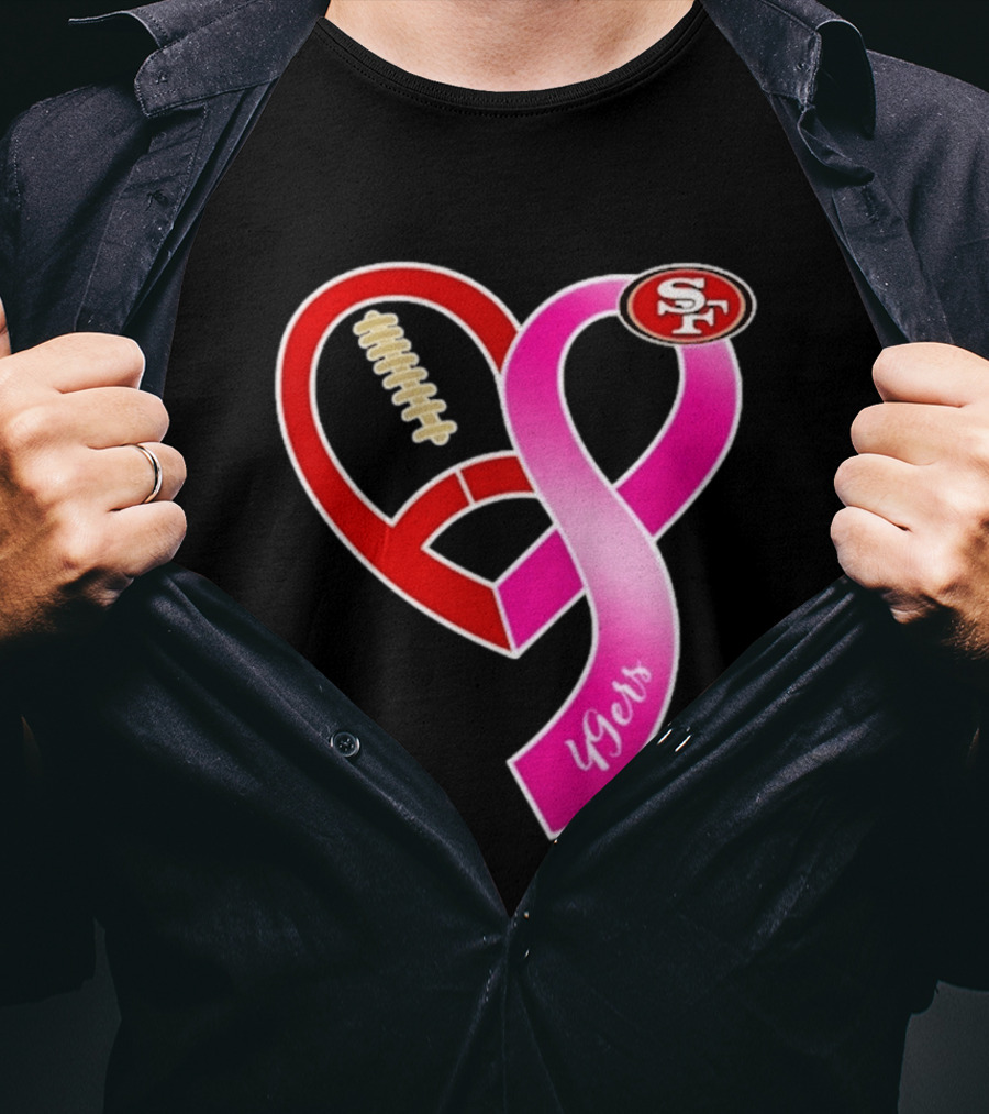 San Francisco 49ers Pink Ribbon Heart Breast Cancer Awareness 2026 T-Shirt