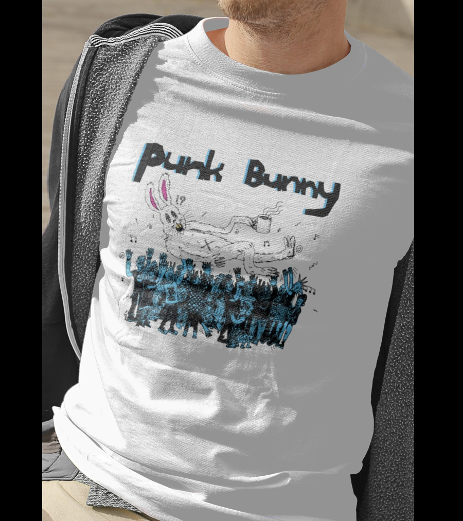 Punk Bunny Coffee Cup Crowd Green Day Style White T-Shirt