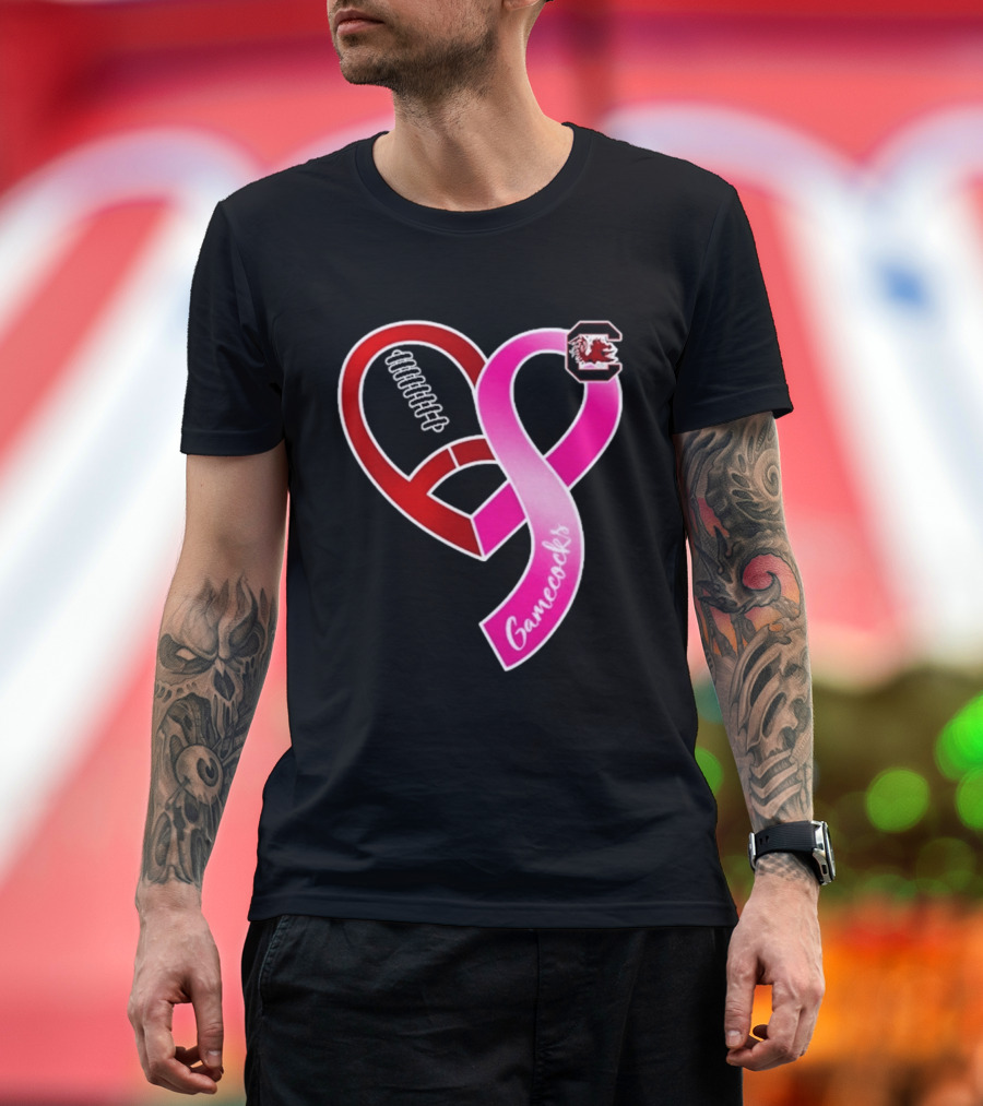 South Carolina Gamecocks Breast Cancer Awareness Ribbon Heart 2026 T-Shirt