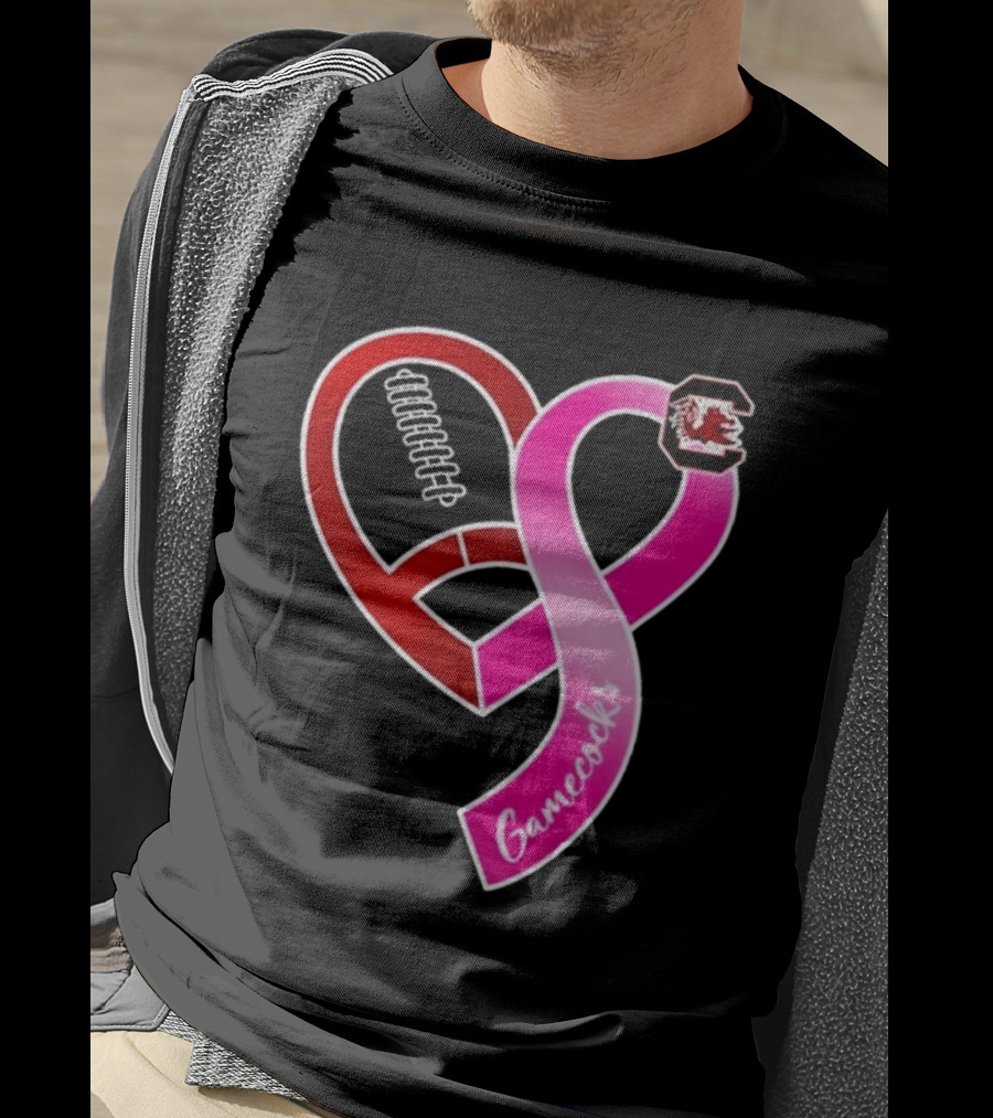South Carolina Gamecocks Breast Cancer Awareness Ribbon Heart 2026 T-Shirt