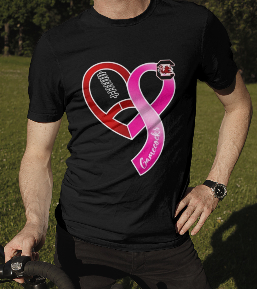 South Carolina Gamecocks Breast Cancer Awareness Ribbon Heart 2026 T-Shirt