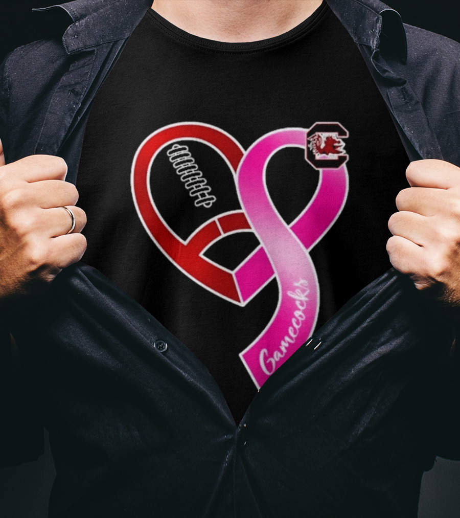 South Carolina Gamecocks Breast Cancer Awareness Ribbon Heart 2026 T-Shirt
