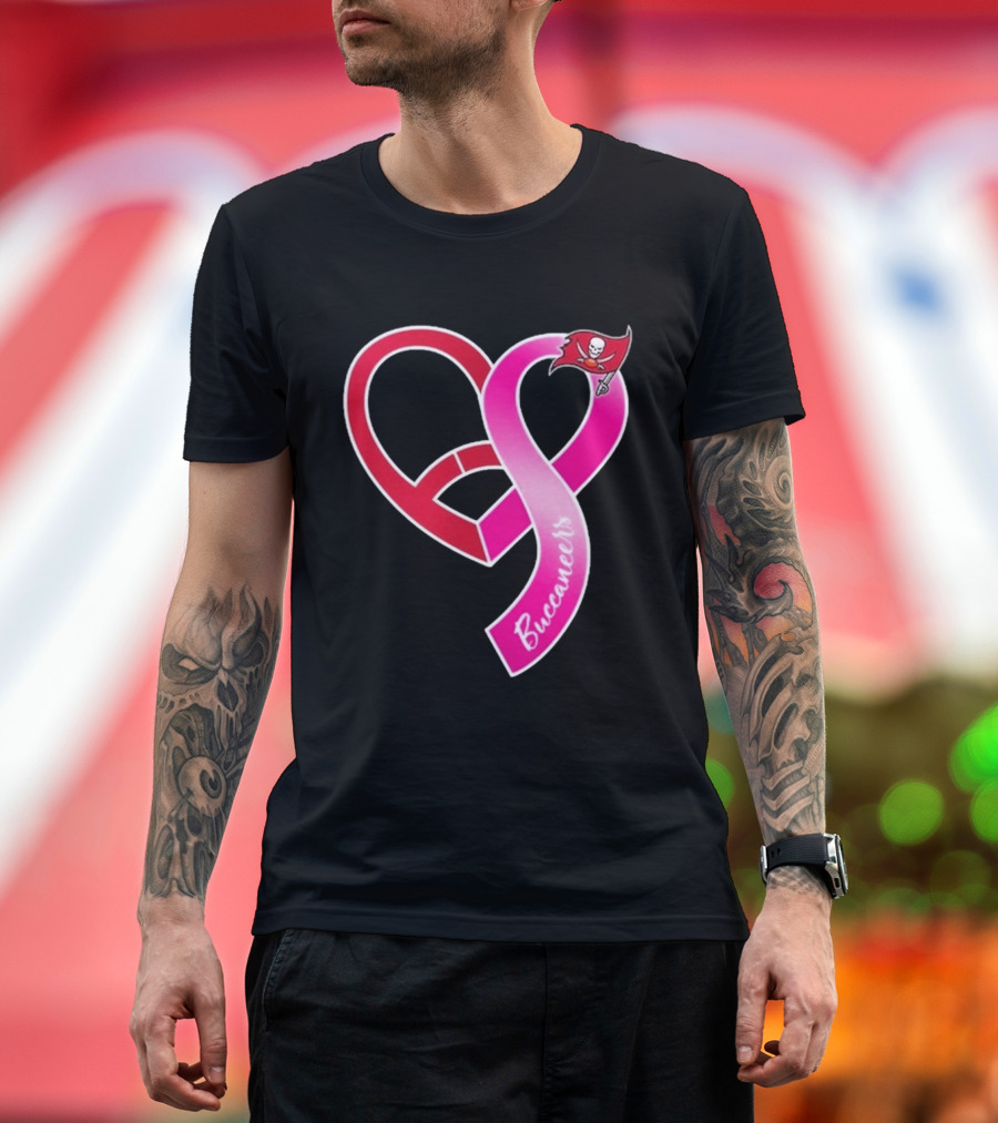 Tampa Bay Buccaneers Heart Ribbon Breast Cancer Awareness 2026 Flag T-Shirt