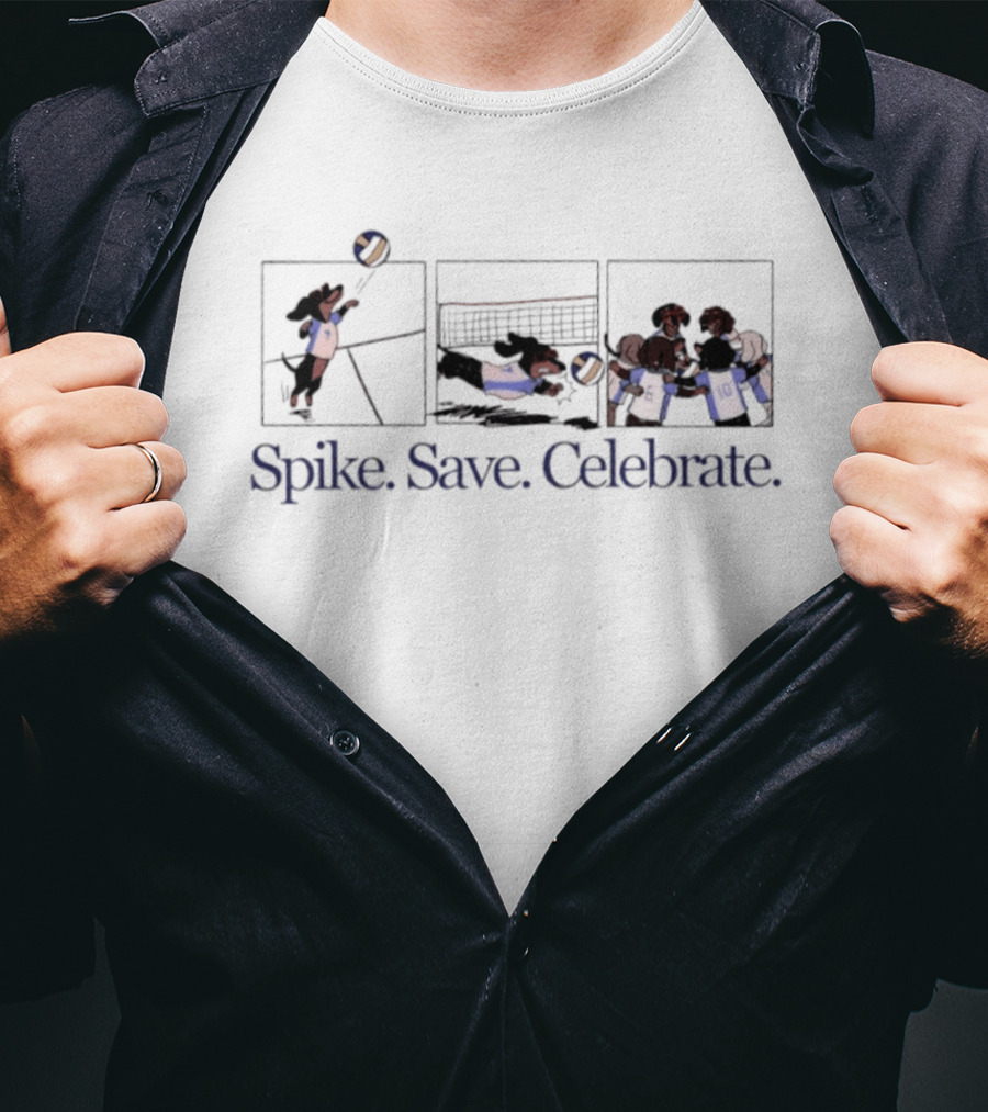 Spike Save Celebrate Dachshund Volleyball Comic Panels T-Shirt