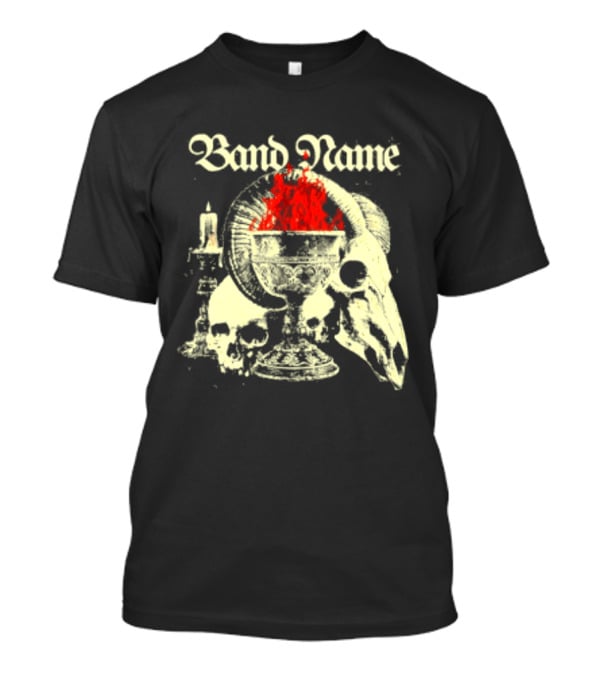 Band Name Skull Chalice Candle Flames Heavy Metal T-Shirt
