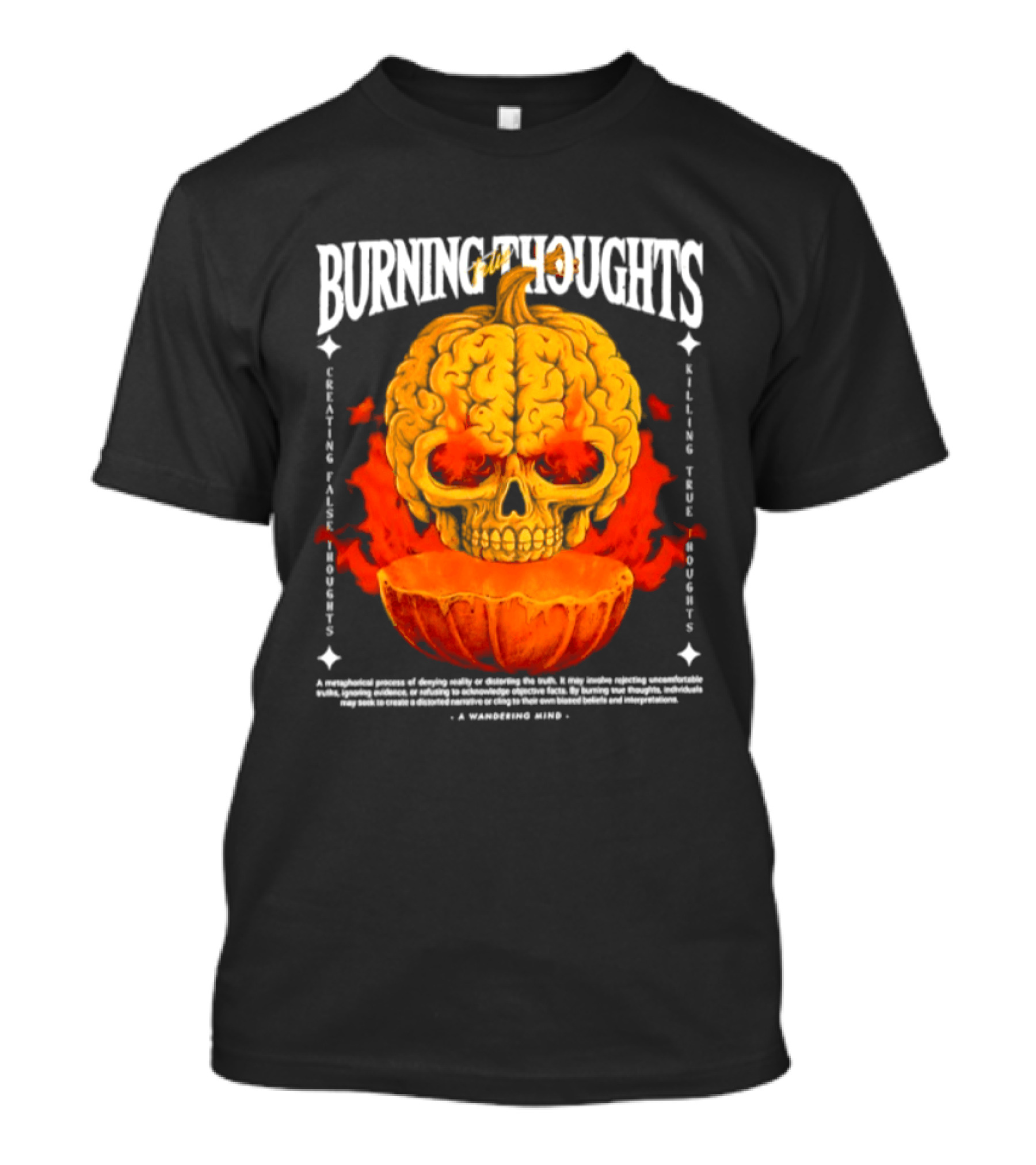 Burning Thoughts Halloween Skull Pumpkin Fire Poem T-Shirt