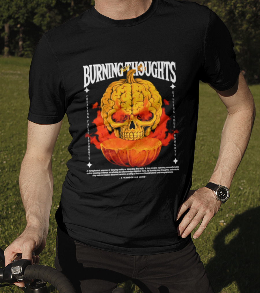 Burning Thoughts Halloween Skull Pumpkin Fire Poem T-Shirt