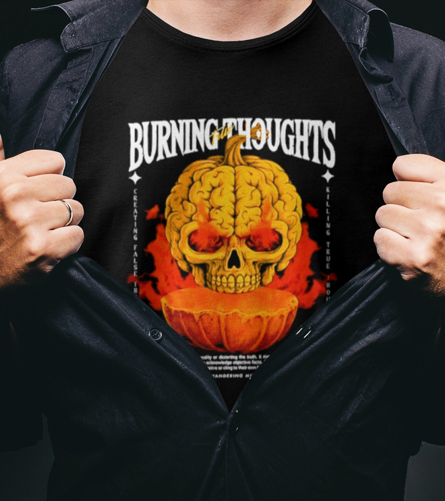 Burning Thoughts Halloween Skull Pumpkin Fire Poem T-Shirt