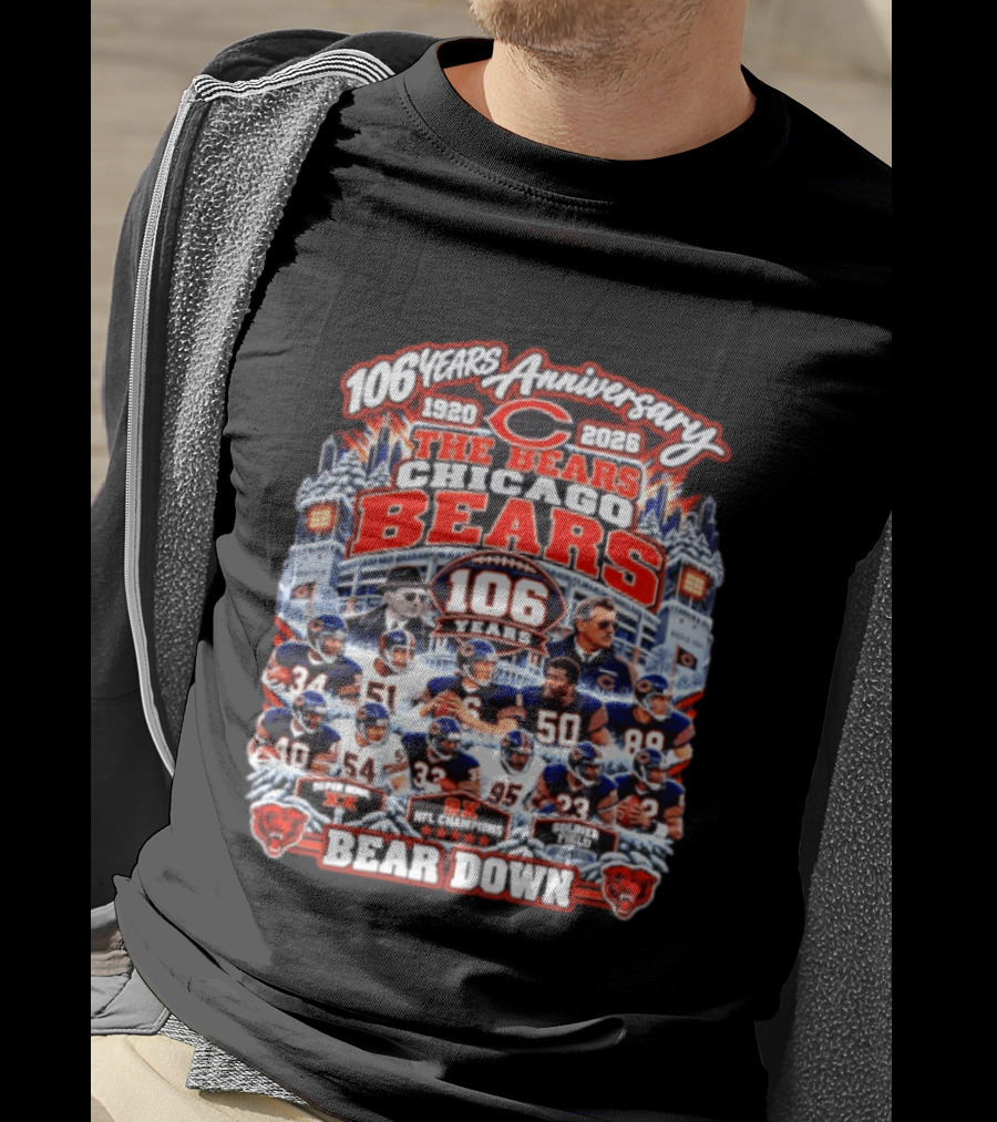 106 Years Anniversary 1920 2026 The Bears Chicago Bears 9x NFL Champions Soldier Field Bear Down T-Shirt