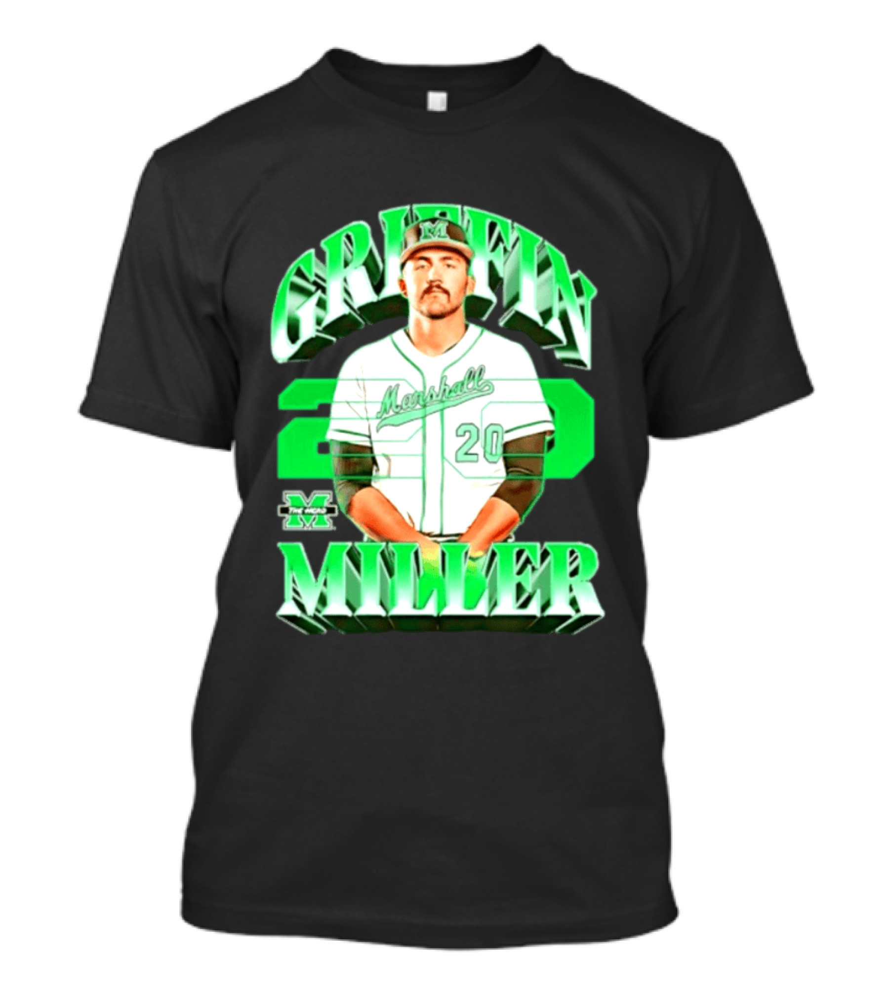 Marshall Thundering Herd NCAA Baseball Griffin Miller 20 Player Image T-Shirt