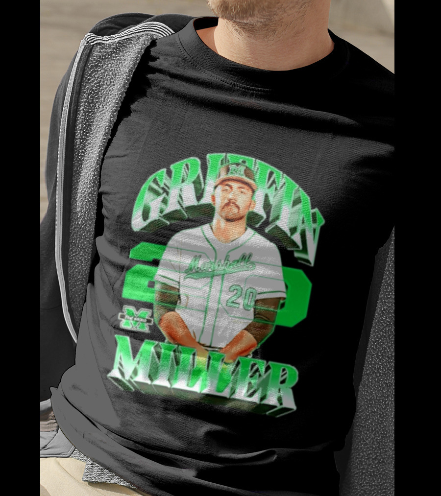 Marshall Thundering Herd NCAA Baseball Griffin Miller 20 Player Image T-Shirt