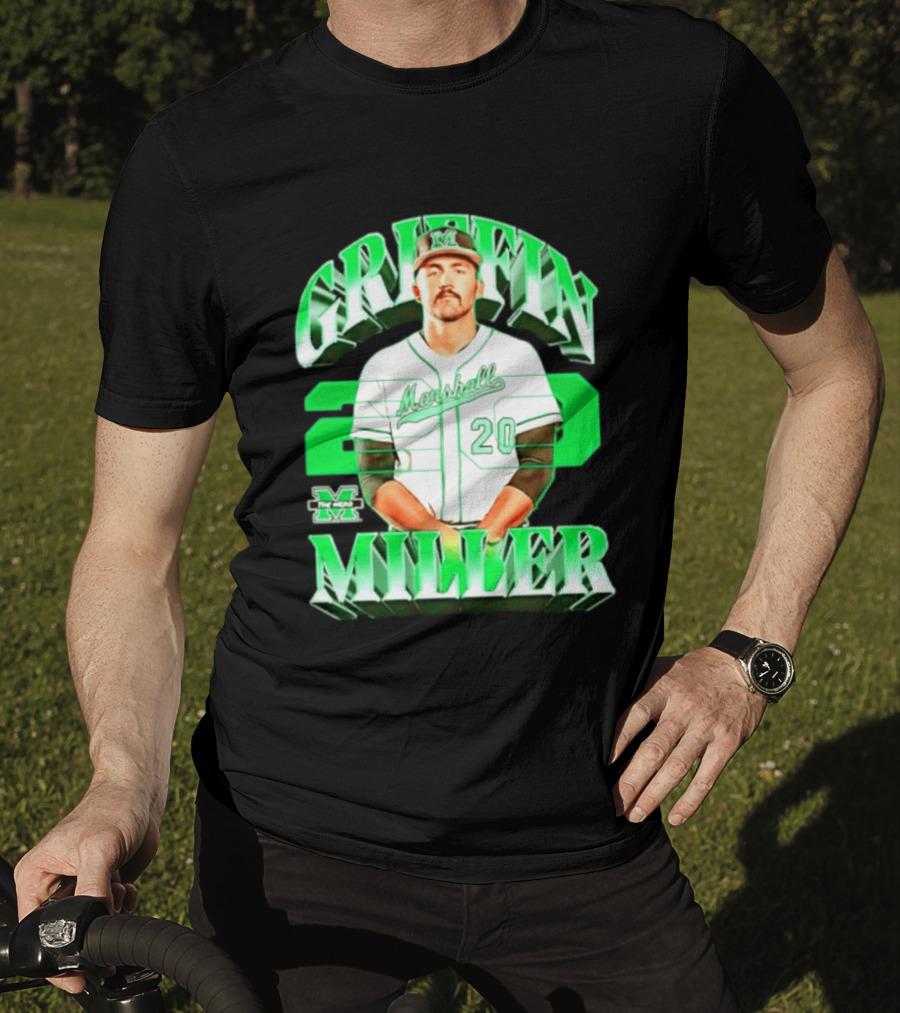 Marshall Thundering Herd NCAA Baseball Griffin Miller 20 Player Image T-Shirt
