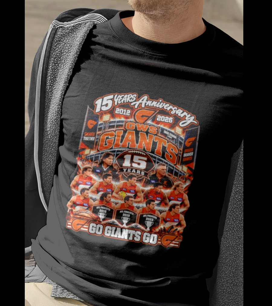 GWS Giants 15 Years Anniversary 2012 2026 AFL Premiers Go Giants Go T-Shirt