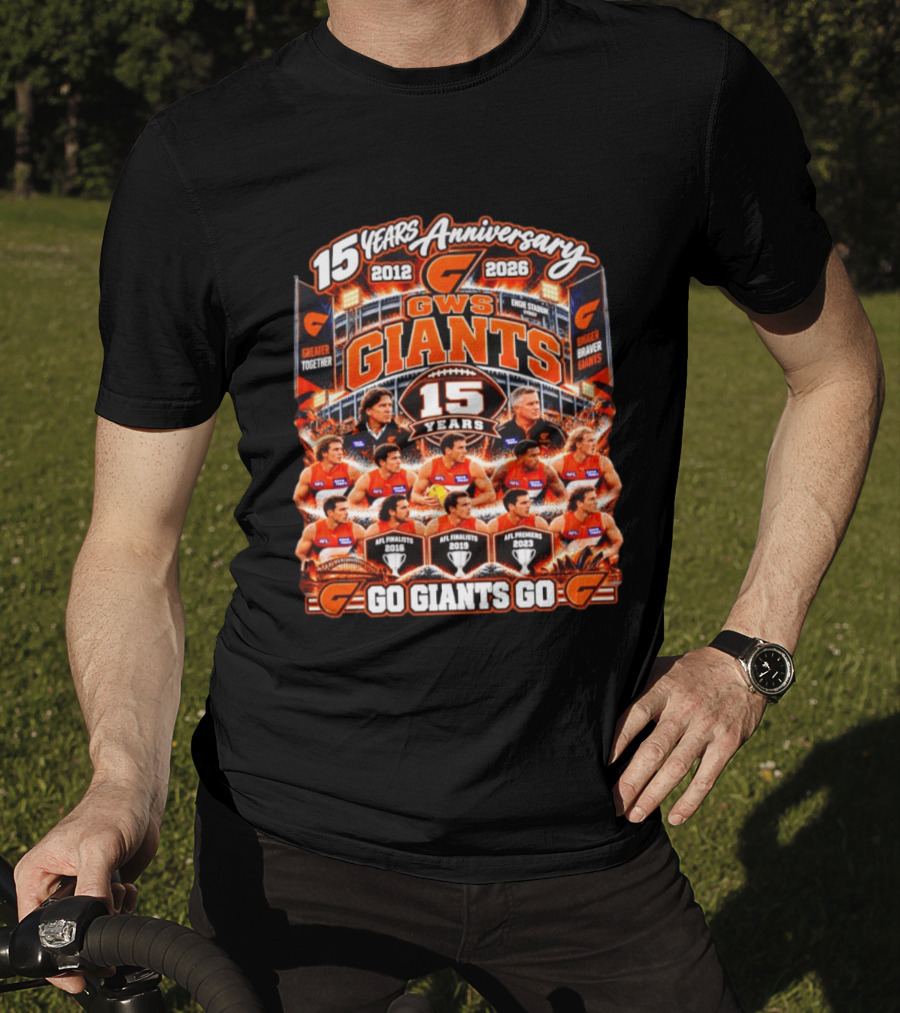 GWS Giants 15 Years Anniversary 2012 2026 AFL Premiers Go Giants Go T-Shirt