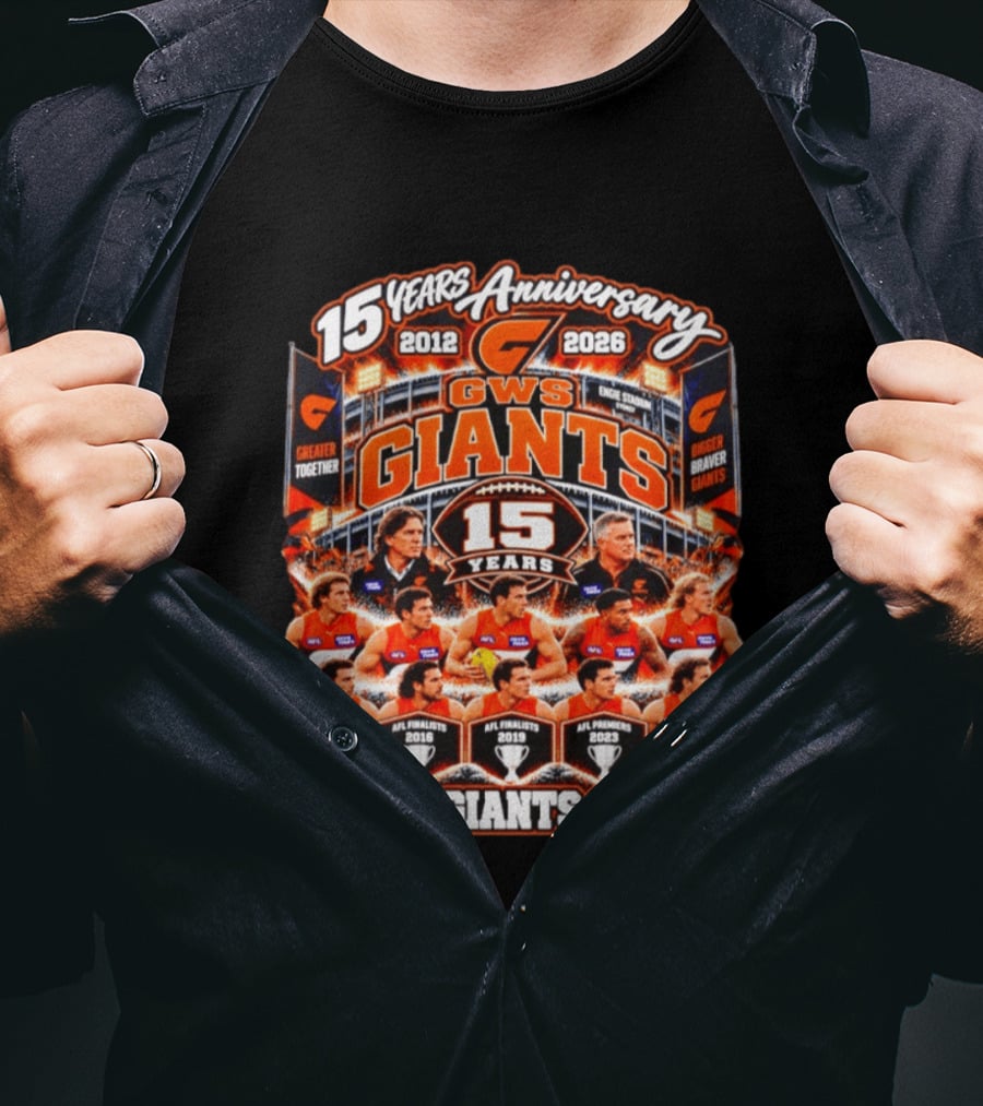 GWS Giants 15 Years Anniversary 2012 2026 AFL Premiers Go Giants Go T-Shirt