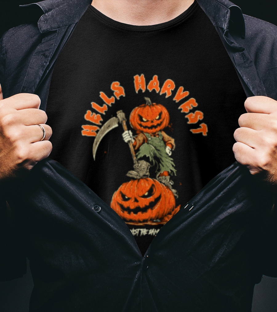 Hells Harvest Pumpkin Reaper Halloween Harvest The Damned T-Shirt