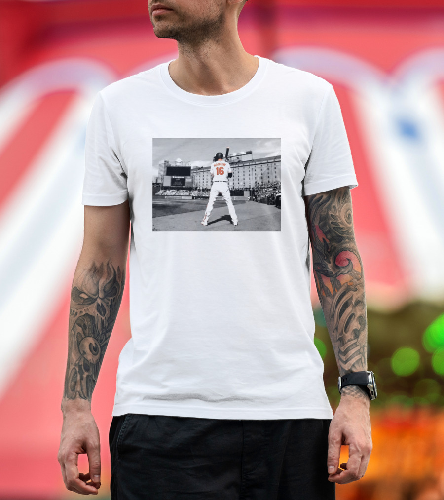 2026 Orioles Trey Mancini Retirement Number 16 Baseball Stadium Scene T-Shirt