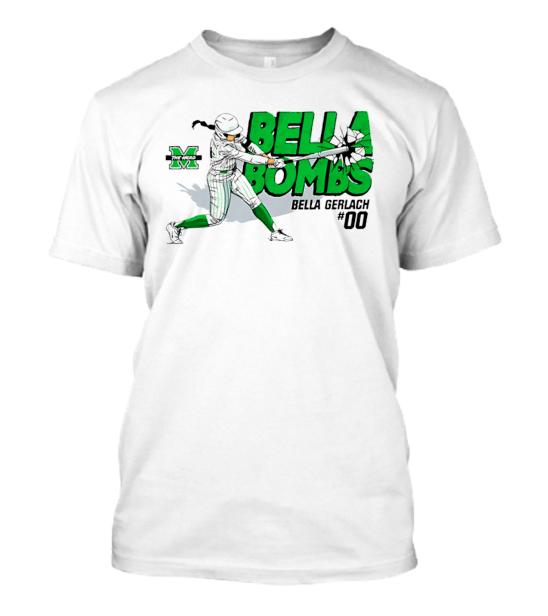 Marshall Thundering Herd Bella Bombs Bella Gerlach #00 NCAA Softball T-Shirt