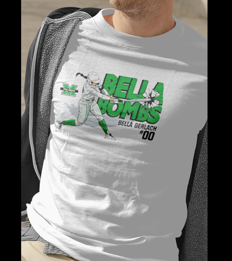 Marshall Thundering Herd Bella Bombs Bella Gerlach #00 NCAA Softball T-Shirt