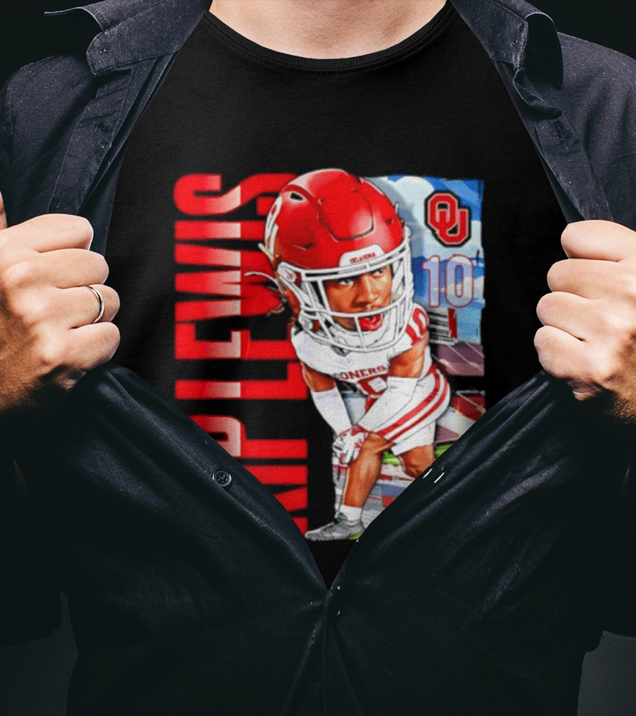 Kip Lewis 10 Oklahoma Sooners NCAA Football Player Caricature T-Shirt