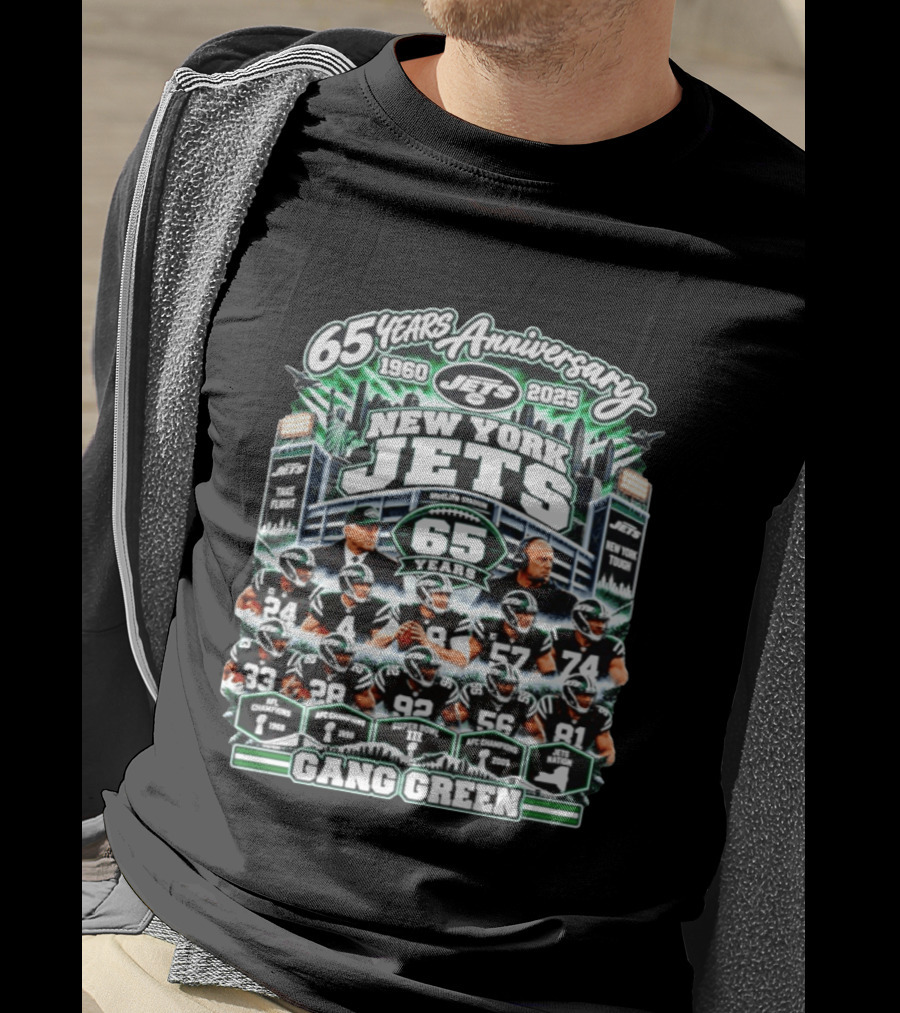 New York Jets 65 Years Anniversary 1960 2025 MetLife Stadium Gang Green NFL Champions T-Shirt