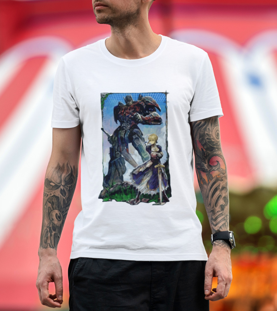 Optimus Prime Transformers With Saber Fate Stay Night Anime T-Shirt