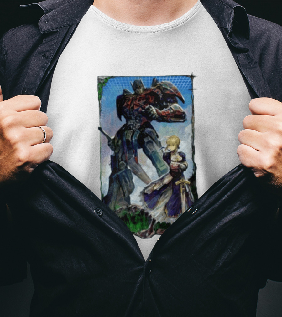 Optimus Prime Transformers With Saber Fate Stay Night Anime T-Shirt