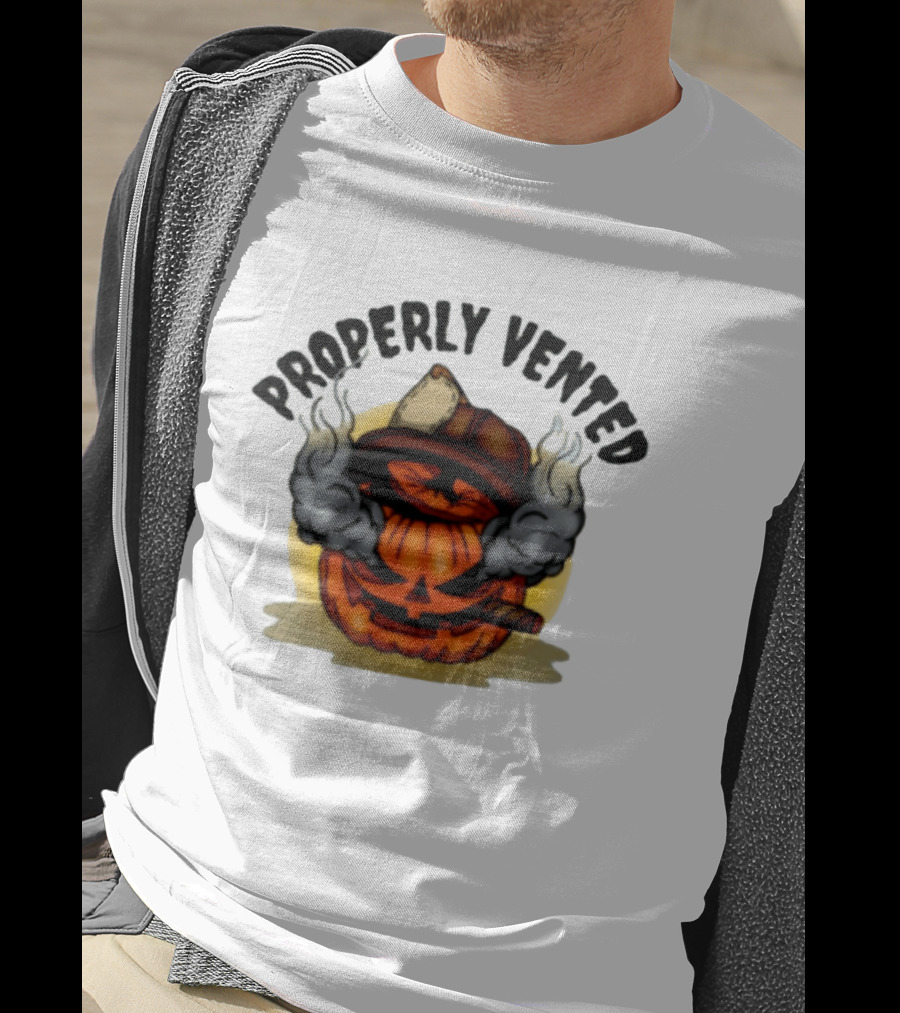 Properly Vented Firefighter Pumpkin Halloween Smoky Jack O' Lantern T-Shirt