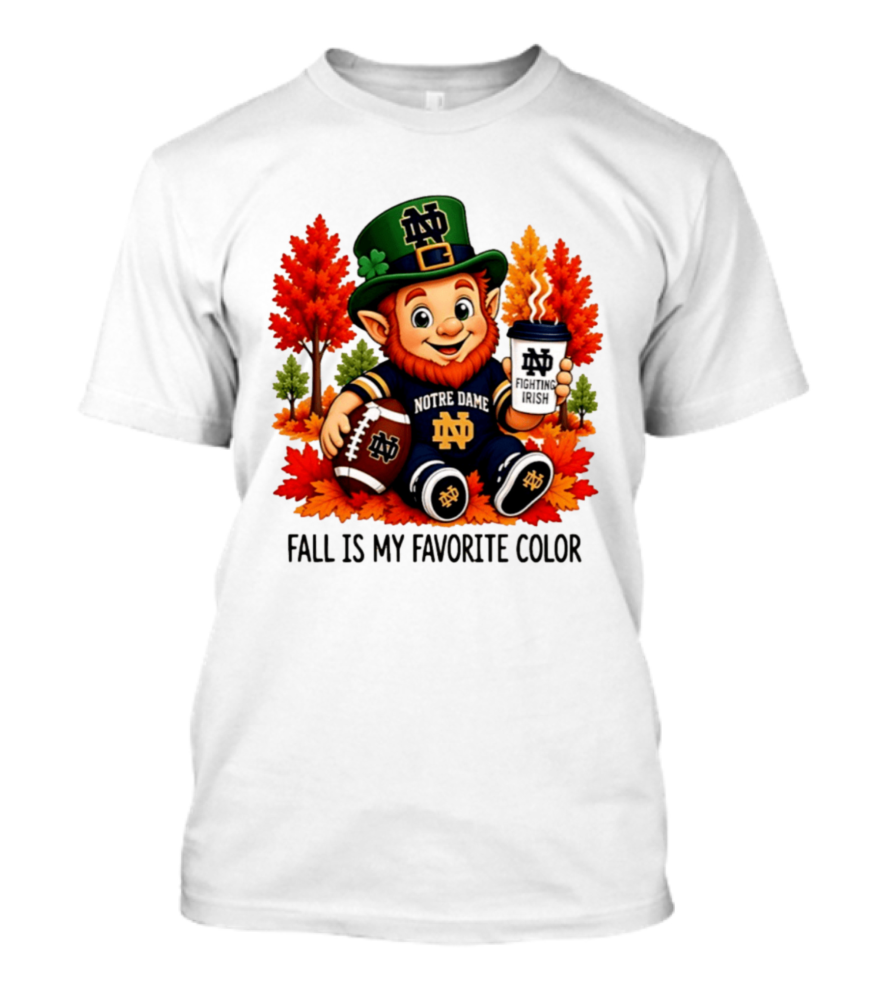 Notre Dame Fighting Irish Leprechaun Fall Is My Favorite Color Football T-Shirt
