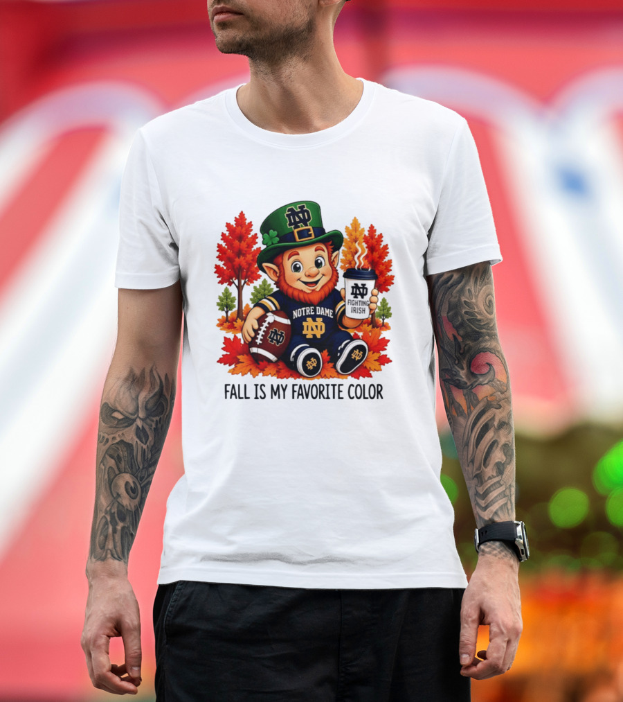 Notre Dame Fighting Irish Leprechaun Fall Is My Favorite Color Football T-Shirt