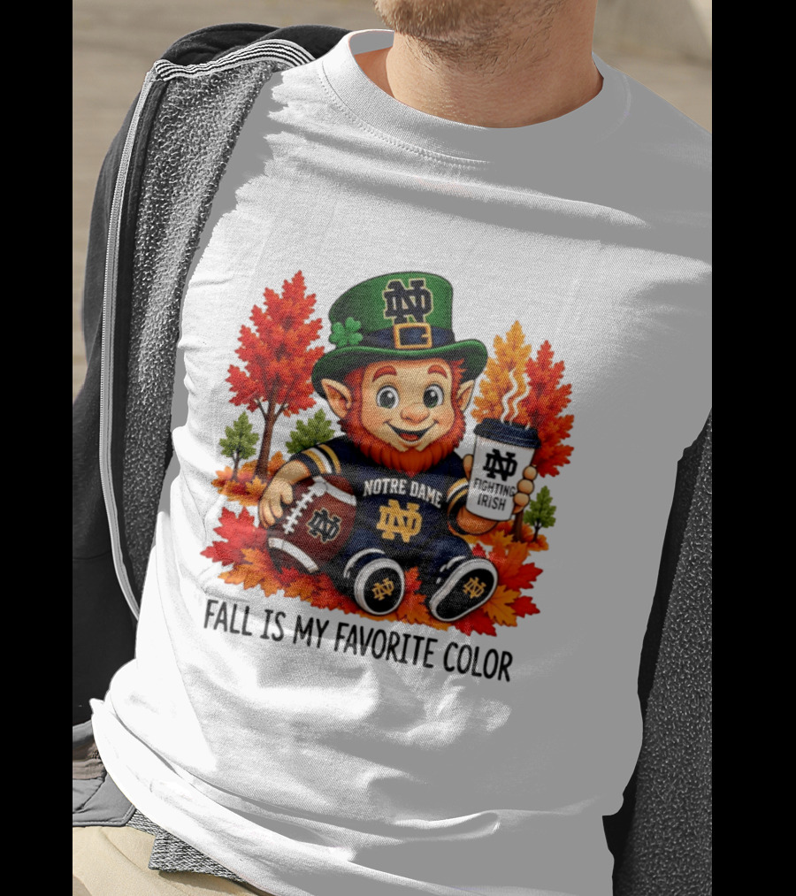 Notre Dame Fighting Irish Leprechaun Fall Is My Favorite Color Football T-Shirt