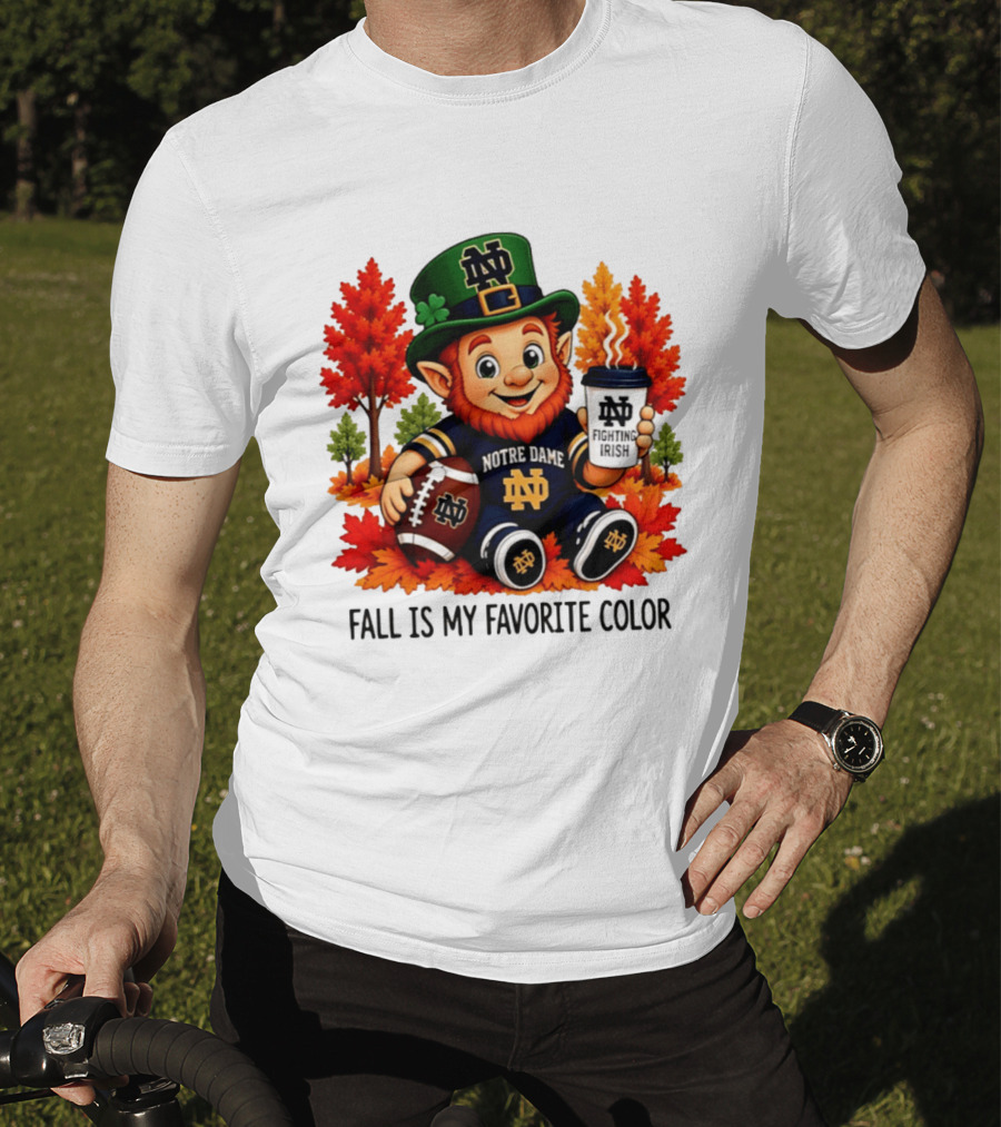 Notre Dame Fighting Irish Leprechaun Fall Is My Favorite Color Football T-Shirt