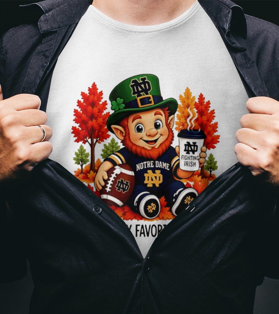 Notre Dame Fighting Irish Leprechaun Fall Is My Favorite Color Football T-Shirt