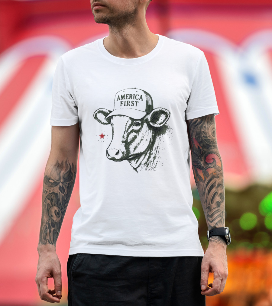 America First Hat Cow Star T-Shirt