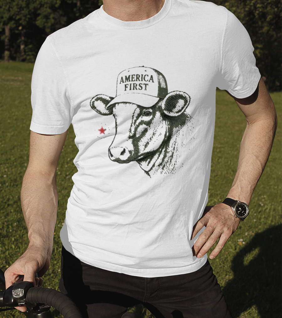 America First Hat Cow Star T-Shirt