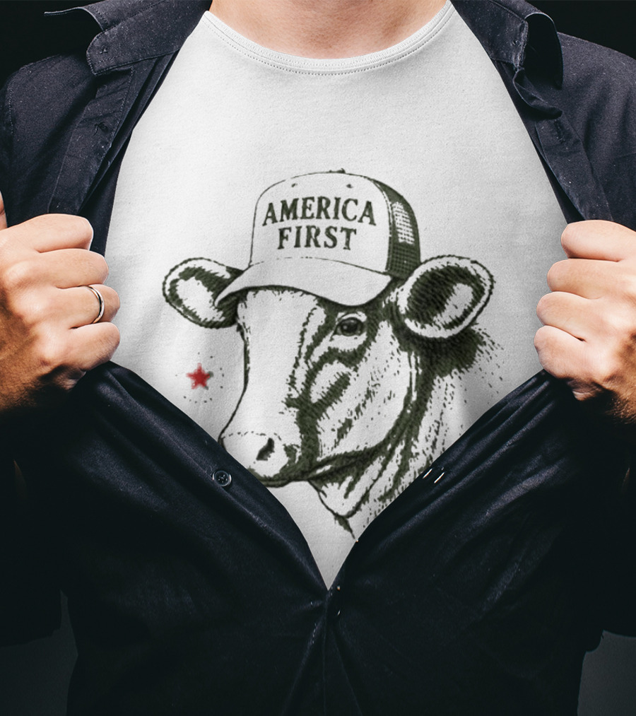 America First Hat Cow Star T-Shirt