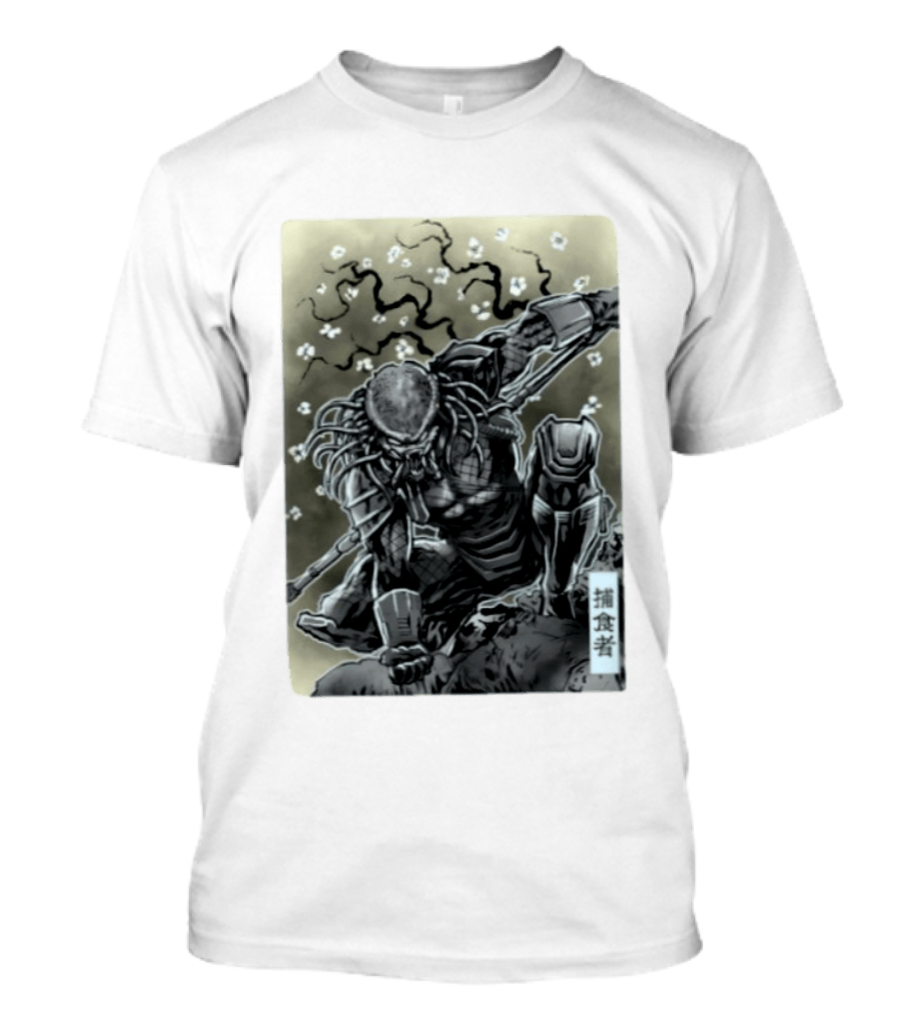 Yautja Samurai Mashup With Cherry Blossoms T-Shirt