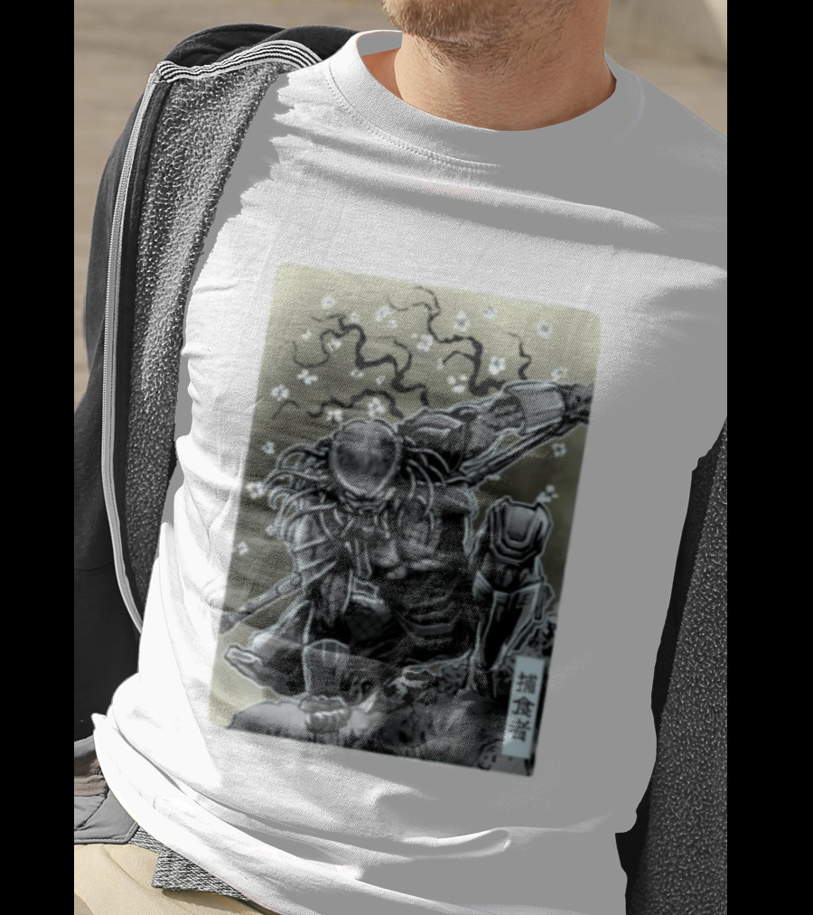 Yautja Samurai Mashup With Cherry Blossoms T-Shirt
