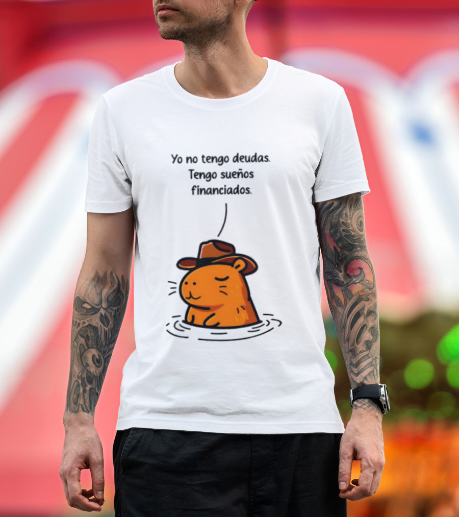 Yo No Tengo Deudas Tengo Sueños Financiados Capybara Sombrero Drawing T-Shirt