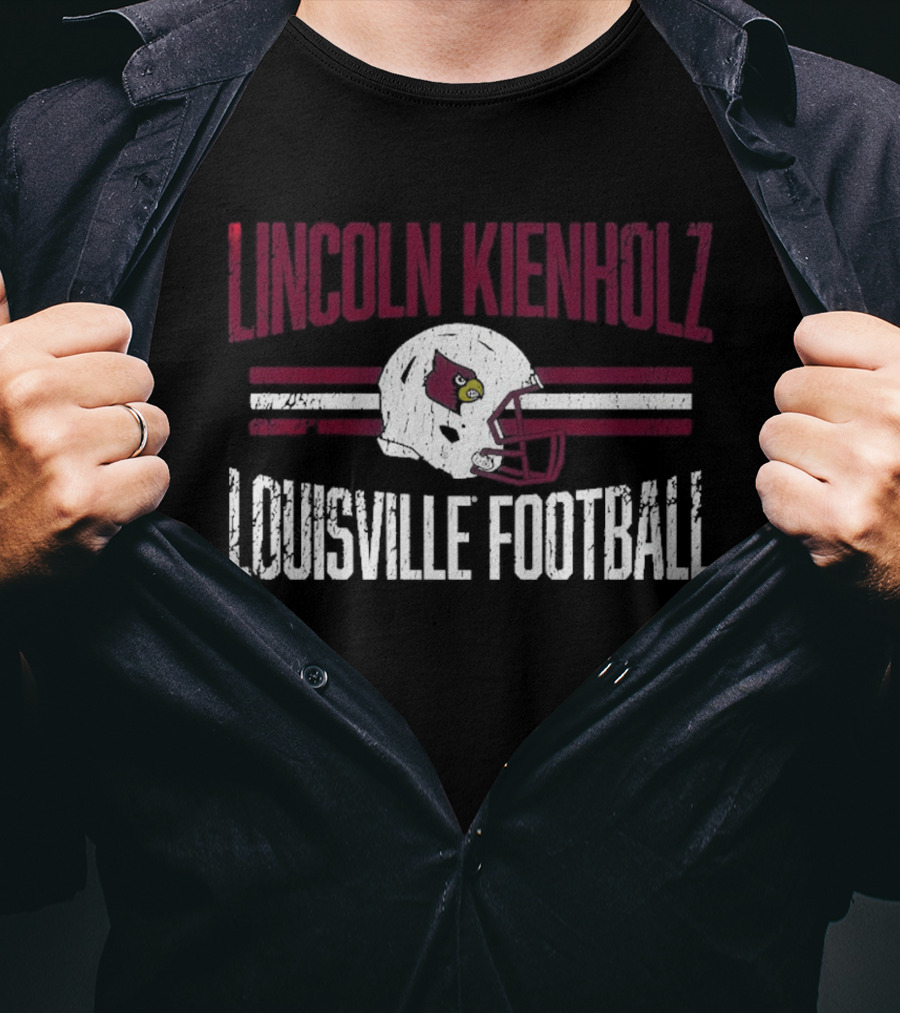 Lincoln Kienholz Louisville Football Cardinal Helmet Hero T-Shirt